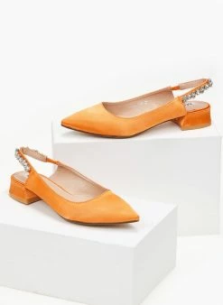 The Fashion Project Γόβες μυτερές σατέν με πέτρες - Πορτοκαλί -The Fashion Project Κατάστημα goves muteres saten me petres 99899 vfpj