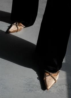 The Fashion Project Μπαλαρίνες σατέν με Strass χωρίς τακούνι - Άμμου