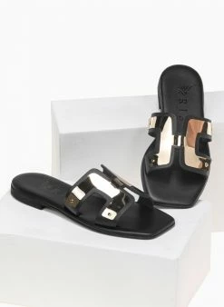 Σανδάλια δερμάτινα με ανοίγματα Iris - Μαύρο -The Fashion Project Κατάστημα kare dermatina isia pedila me anoigmata 91711 ifdt