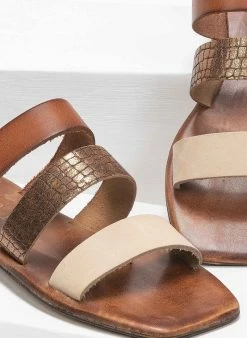 Σανδάλια δερμάτινα με φάσα κροκό Iris - Μπρονζέ