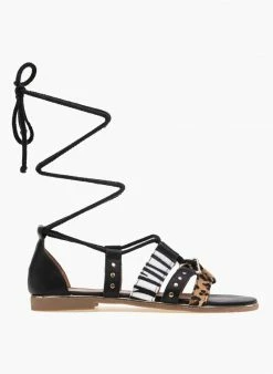 The Fashion Project Σανδάλια με κορδόνια και Pattern - Μαύρο