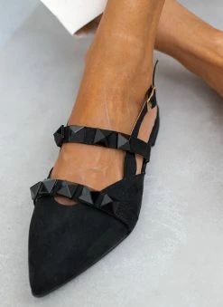 Μπαλαρίνες Suede μυτερές με τρουκς Estil - Μαύρο -The Fashion Project Κατάστημα mpalarines estil suede muteres me trouks 103818 j4t0