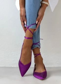 The Fashion Project Μπαλαρίνες μυτερές σατέν με Lace Up δέσιμο - Μωβ -The Fashion Project Κατάστημα mpalarines muteres saten me lace up desimo 106506 6ki2