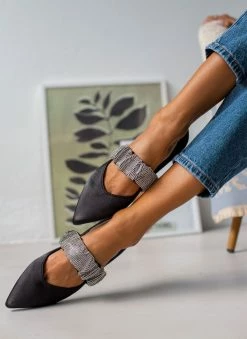 The Fashion Project Μπαλαρίνες σατέν με Strass φάσα - Μαύρο