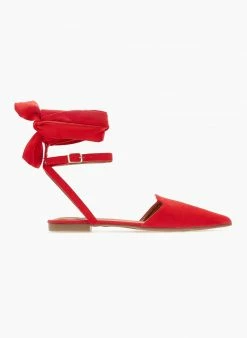 The Fashion Project Μπαλαρίνες Suede με Lace Up δέσιμο - Κόκκινο -The Fashion Project Κατάστημα mpalarines suede me lace up desimo 103384 hpgv