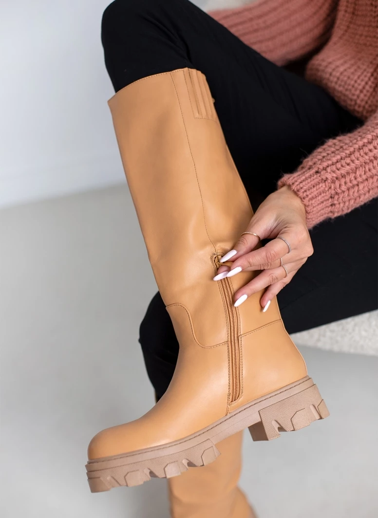 Μπότες chunky με φερμουάρ - Κάμελ The Fashion Project Μπότες Chunky με φερμουάρ - Κάμελ -The Fashion Project Κατάστημα mpotes chunky me fermouar 97212 46ag