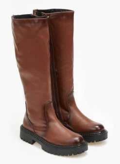 The Fashion Project Μπότες με λάστιχο στα πλάι - Καφέ -The Fashion Project Κατάστημα mpotes flat me elastiko tmima 109446 li6m