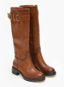 The Fashion Project Μπότες φλατ με ζωνάκι - Ταμπά -The Fashion Project Κατάστημα mpotes flat me zwnaki 108885 cc02