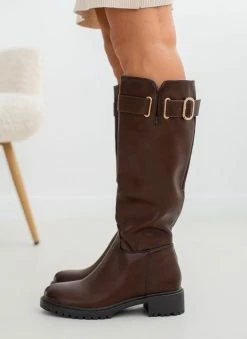 The Fashion Project Μπότες φλατ με ζωνάκι - Καφέ