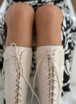 The Fashion Project Μπότες κάλτσα με κορδόνια - Μπεζ