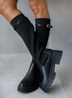 The Fashion Project Μπότες κάλτσα με ζωνάκι - Μαύρο -The Fashion Project Κατάστημα mpotes kaltsa me zwnaki 106653 y60z