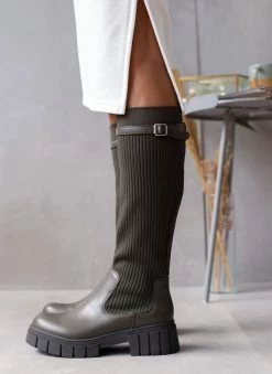 The Fashion Project Μπότες κάλτσα με ζωνάκι - Λαδί