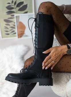 The Fashion Project Μπότες κάλτσα με κορδόνια - Μαύρο -The Fashion Project Κατάστημα mpotes me elastiki gampa 105820 bts1