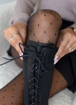 The Fashion Project Μπότες κάλτσα με κορδόνια - Μαύρο -The Fashion Project Κατάστημα mpotes me elastiki gampa 105820 k1mm