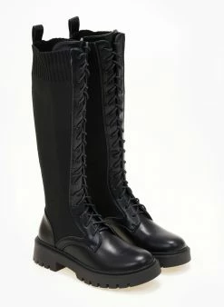 The Fashion Project Μπότες κάλτσα με κορδόνια - Μαύρο -The Fashion Project Κατάστημα mpotes me elastiki gampa 105820 pokz