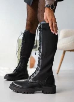 The Fashion Project Μπότες κάλτσα με κορδόνια - Μαύρο