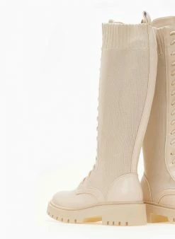 The Fashion Project Μπότες κάλτσα με κορδόνια - Μπεζ -The Fashion Project Κατάστημα mpotes me elastiki gampa 105821 hunc