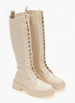 The Fashion Project Μπότες κάλτσα με κορδόνια - Μπεζ -The Fashion Project Κατάστημα mpotes me elastiki gampa 105821 obp4