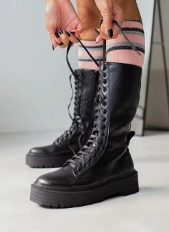 The Fashion Project Μπότες με κορδόνια και ψηλή σόλα - Μαύρο