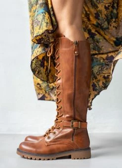 The Fashion Project Μπότες με κορδόνια και ζωνάκι - Ταμπά