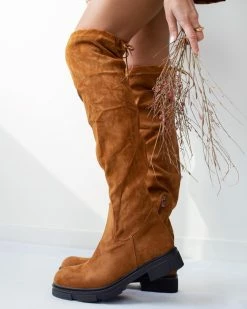 The Fashion Project Μπότες πάνω από το γόνατο Suede - Ταμπά -The Fashion Project Κατάστημα mpotes suede panw apo to gonato 98909 uxku