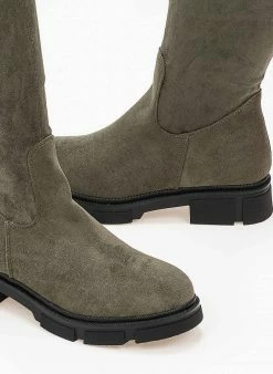 The Fashion Project Μπότες πάνω από το γόνατο Suede - Χακί -The Fashion Project Κατάστημα mpotes suede panw apo to gonato 98910 4ob7