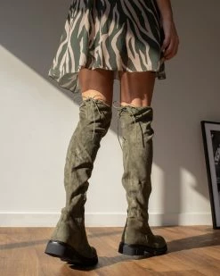 The Fashion Project Μπότες πάνω από το γόνατο Suede - Χακί -The Fashion Project Κατάστημα mpotes suede panw apo to gonato 98910 yrwo