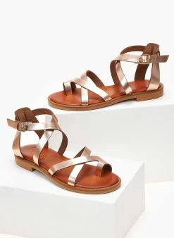 Σανδάλια δερμάτινα Crossover Tfp - Χαλκός -The Fashion Project Κατάστημα pedila dermatina estil flat me desimo sto plai 101689 but4