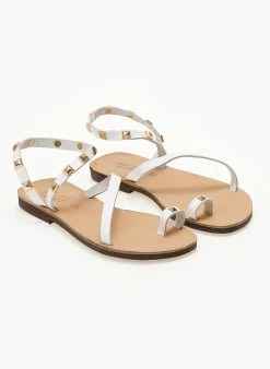 Σανδάλια δερμάτινα με τρουκς Estil - Λευκό -The Fashion Project Κατάστημα pedila isia dermatina me trouks 104502 m7s2