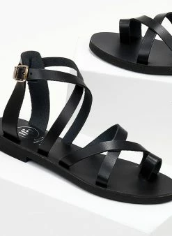 Πέδιλα δερμάτινα Crossover Tfp - Μαύρο -The Fashion Project Κατάστημα pedila tfp flat dermatina me xiasti desimo 103750 wkd1