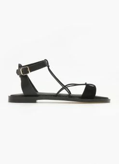 Σανδάλια δερμάτινα Ankle Strap Estil - Μαύρο