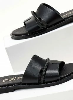 Σανδάλια δερμάτινα με ανοίγματα και στρας Estil - Μαύρο -The Fashion Project Κατάστημα sandalia dermatina estil me anoigmata kai strass 104534 m5gb