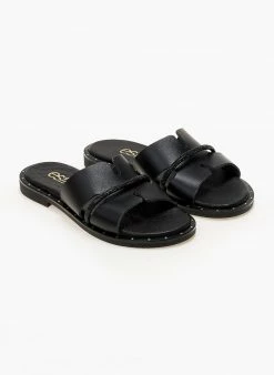 Σανδάλια δερμάτινα με ανοίγματα και στρας Estil - Μαύρο -The Fashion Project Κατάστημα sandalia dermatina estil me anoigmata kai strass 104534 ty0s