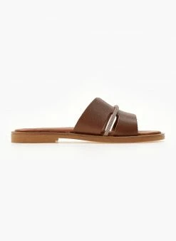 Σανδάλια δερμάτινα με ανοίγματα και στρας Estil - Ταμπά -The Fashion Project Κατάστημα sandalia dermatina estil me anoigmata kai strass 104535 yuzc