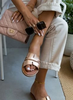 Σανδάλια δερμάτινα με ανοίγματα και στρας Estil - Χαλκός -The Fashion Project Κατάστημα sandalia dermatina estil me anoigmata kai strass 104536 nu0w