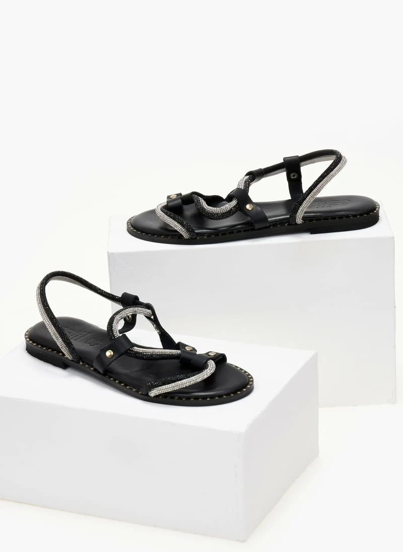 Σανδάλια δερμάτινα με διπλή σειρά στρας estil - Μαύρο Σανδάλια δερμάτινα με διπλή σειρά στρας Estil - Μαύρο -The Fashion Project Κατάστημα sandalia dermatina estil me dipli seira strass 105177 3ijp