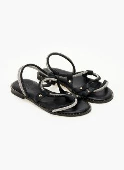 Σανδάλια δερμάτινα με διπλή σειρά στρας Estil - Μαύρο 3 Σανδάλια δερμάτινα με διπλή σειρά στρας Estil - Μαύρο -The Fashion Project Κατάστημα sandalia dermatina estil me dipli seira strass 105177 y4gz