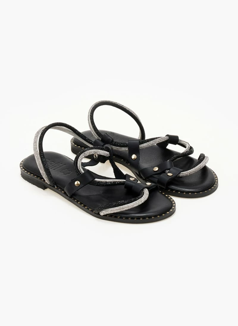 Σανδάλια δερμάτινα με διπλή σειρά στρας estil - Μαύρο Σανδάλια δερμάτινα με διπλή σειρά στρας Estil - Μαύρο -The Fashion Project Κατάστημα sandalia dermatina estil me dipli seira strass 105177 y4gz