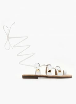 Σανδάλια δερμάτινα με κορδόνια και τρουκς Estil - Λευκό