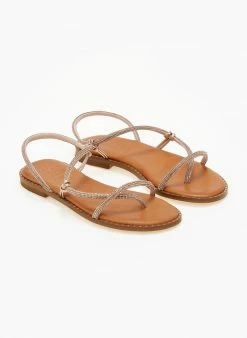 Σανδάλια δερμάτινα με περαστό λουράκι Estil - Χαλκός -The Fashion Project Κατάστημα sandalia dermatina estil me perasto strass louraki 105073 p511