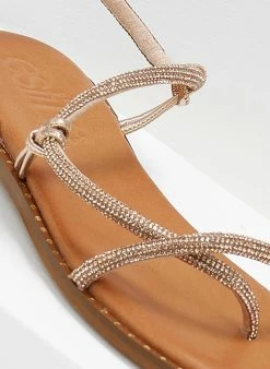 Σανδάλια δερμάτινα με περαστό λουράκι Estil - Χαλκός -The Fashion Project Κατάστημα sandalia dermatina estil me perasto strass louraki 105073 xg37