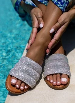 Σανδάλια δερμάτινα με στρας φάσα Estil - Ασημί