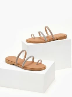 Σανδάλια δερμάτινα με στρας και διχρωμία Estil - Ασημί -The Fashion Project Κατάστημα sandalia dermatina estil me strass kai dixrwmia 105362 ke86