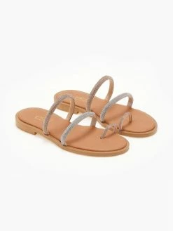 Σανδάλια δερμάτινα με στρας και διχρωμία Estil - Ασημί -The Fashion Project Κατάστημα sandalia dermatina estil me strass kai dixrwmia 105362 s7yu