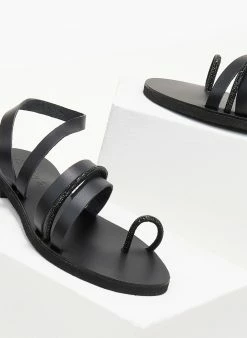 Σανδάλια δερμάτινα με Strass λεπτομέρεια Estil - Μαύρο
