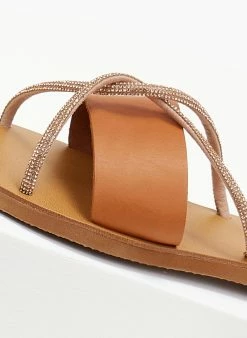 Σανδάλια δερμάτινα με χιαστί Strass λουράκια Estil - Ταμπά -The Fashion Project Κατάστημα sandalia dermatina estil me xiasti strass lourakia 106042 54df