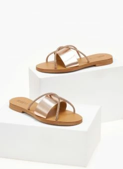 Σανδάλια δερμάτινα με χιαστί Strass λουράκια Estil - Χαλκός -The Fashion Project Κατάστημα sandalia dermatina estil me xiasti strass lourakia 106043 331g