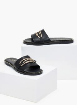 Σανδάλια δερμάτινα Estil με χρυσή αγκράφα - Μαύρο -The Fashion Project Κατάστημα sandalia dermatina estil me xrusi agkrafa 101239 maxn