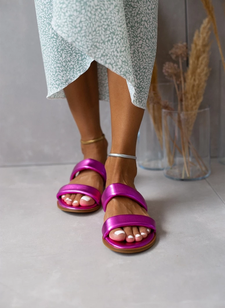 Σανδάλια δερμάτινα μεταλλιζέ estil - Φούξια Σανδάλια δερμάτινα μεταλλιζέ Estil - Φούξια -The Fashion Project Κατάστημα sandalia dermatina estil metallize 105879 0h1c