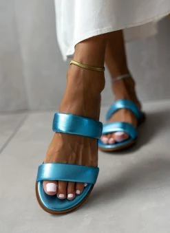 Σανδάλια δερμάτινα μεταλλιζέ Estil - Μπλε